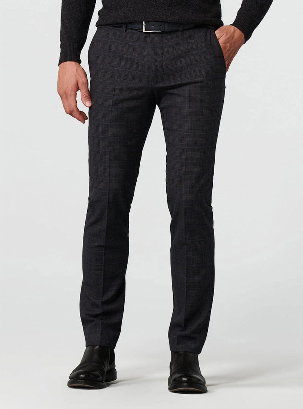 Meyer Cotton & Wool Check Bonn Chino - Charcoal