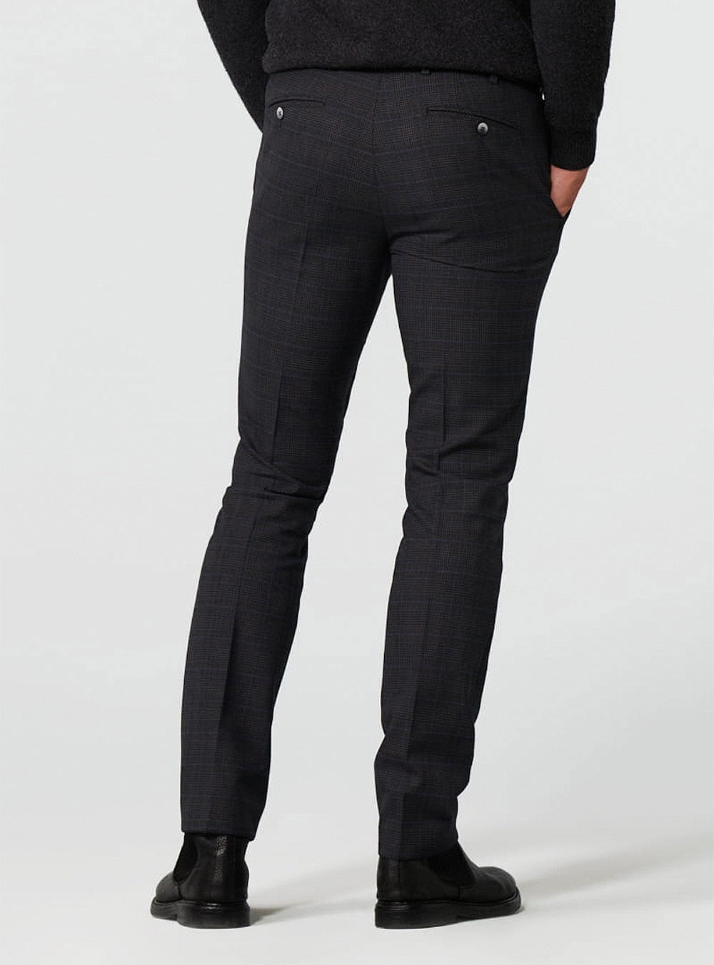 Meyer Cotton & Wool Check Bonn Chino - Charcoal