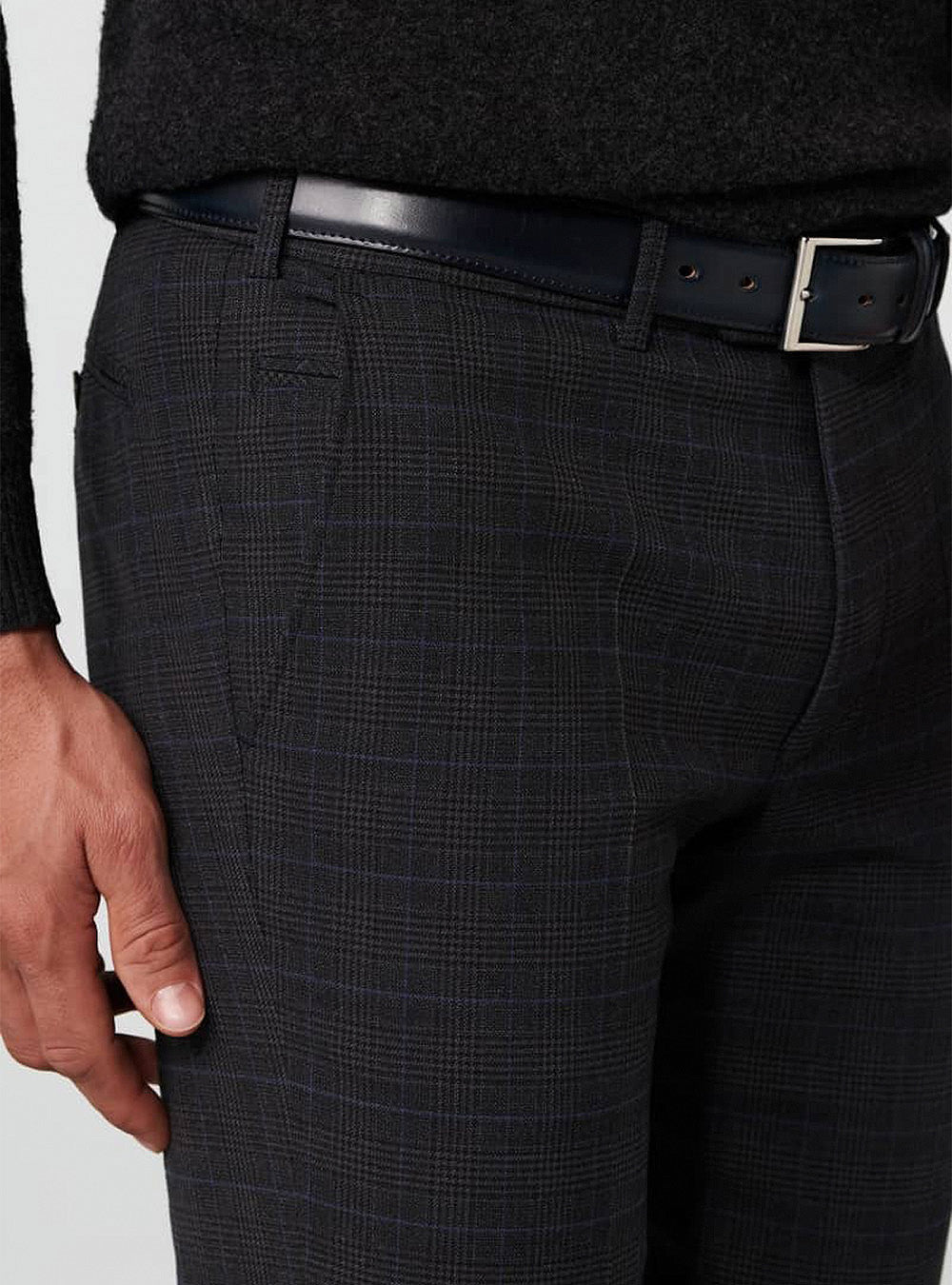 Meyer Cotton & Wool Check Bonn Chino - Charcoal
