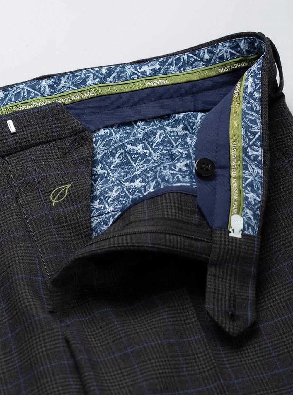 Meyer Cotton & Wool Check Bonn Chino - Charcoal