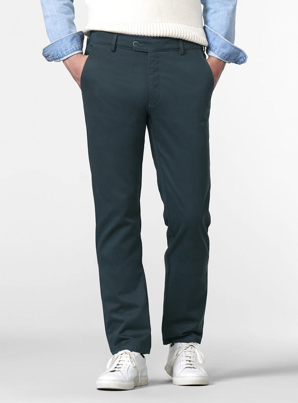 Meyer Micro Fantasy Bonn Chino - Low Crease - Blue