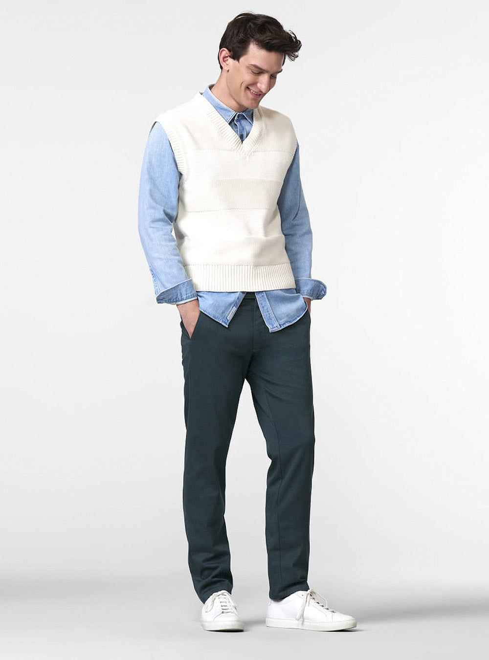 Meyer Micro Fantasy Bonn Chino - Low Crease - Blue