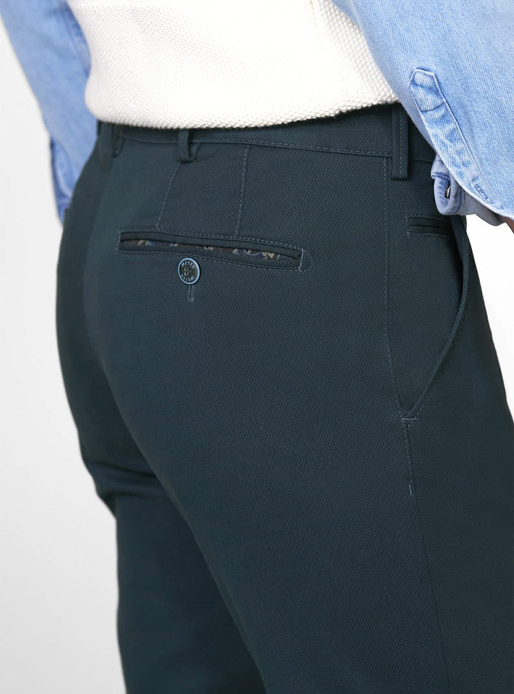 Meyer Micro Fantasy Bonn Chino - Low Crease - Blue