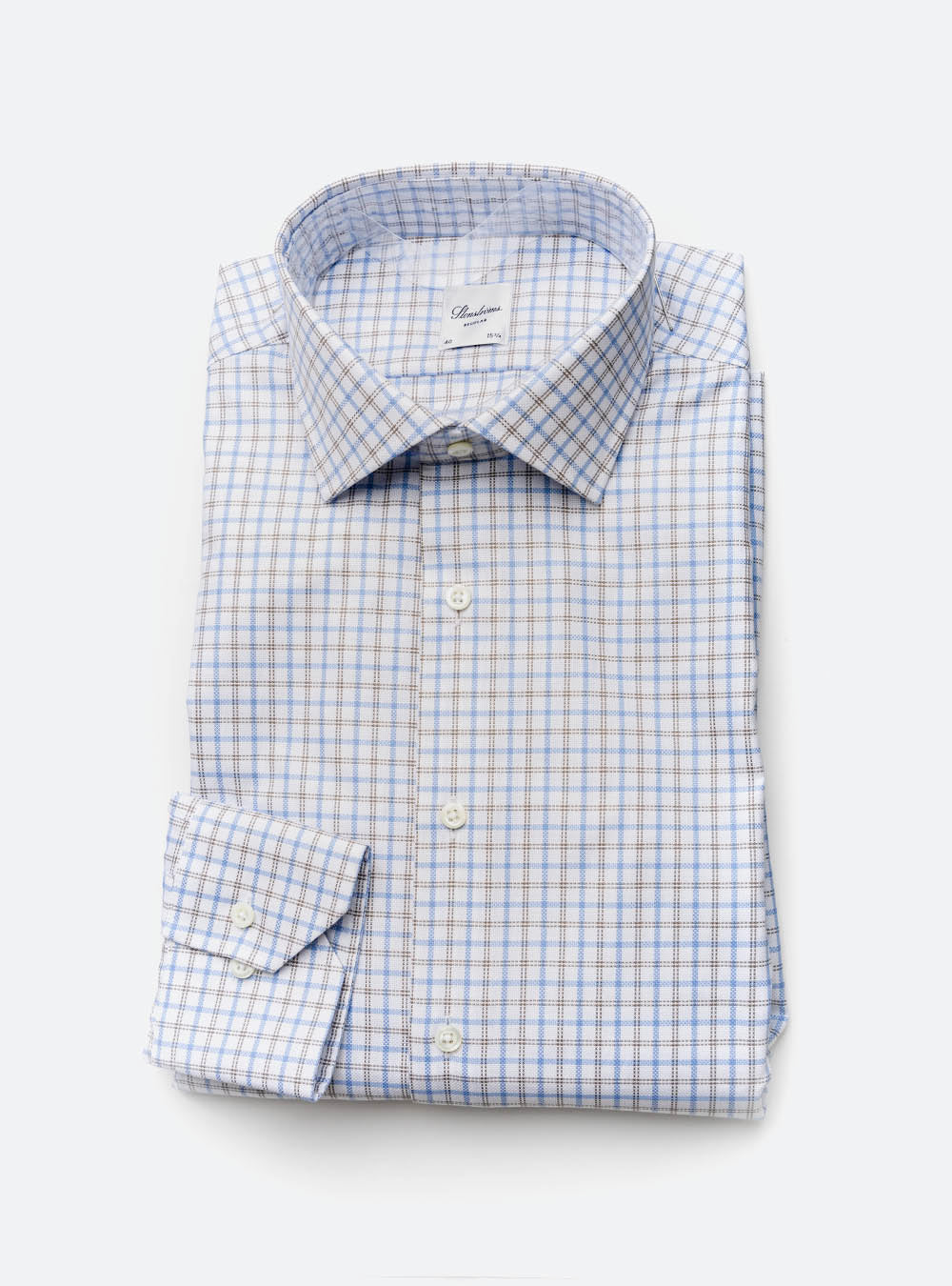 Stenstroms Blue and Grey Check Cotton Shirt