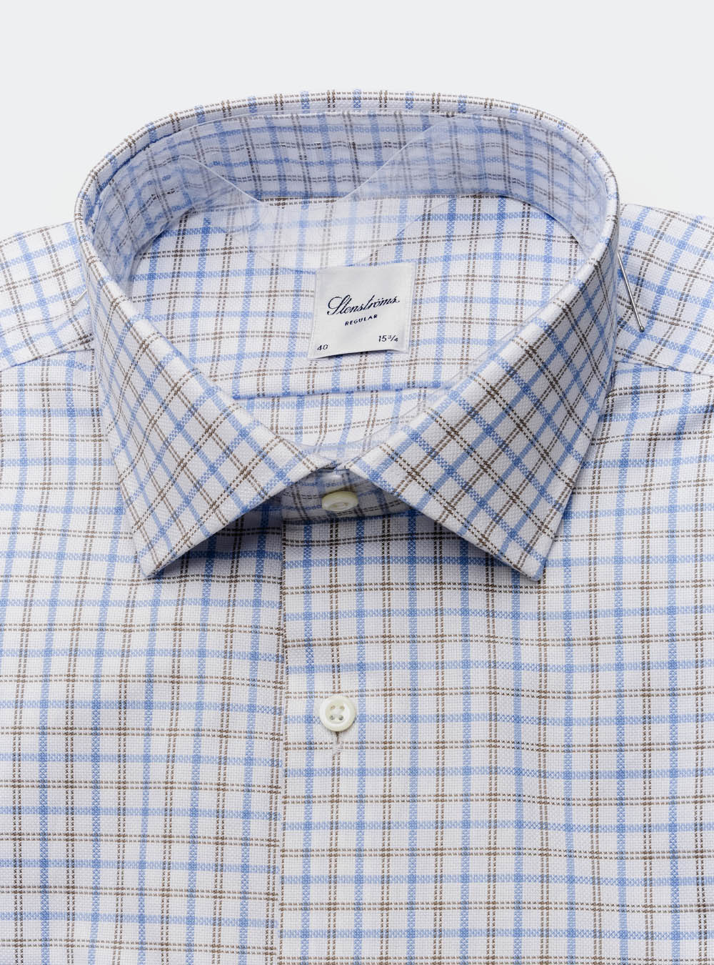 Stenstroms Blue and Grey Check Cotton Shirt