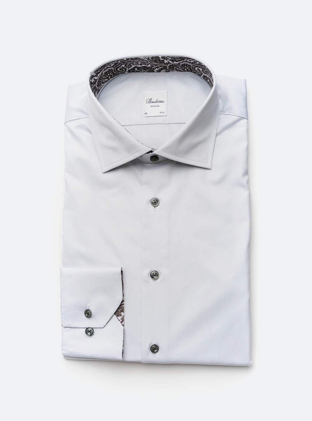 Stenstroms White Cotton Shirt with Contrast Collar and Cuff