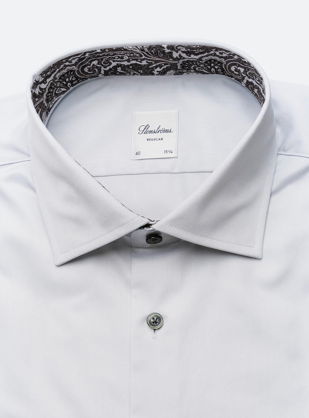 Stenstroms White Cotton Shirt with Contrast Collar and Cuff