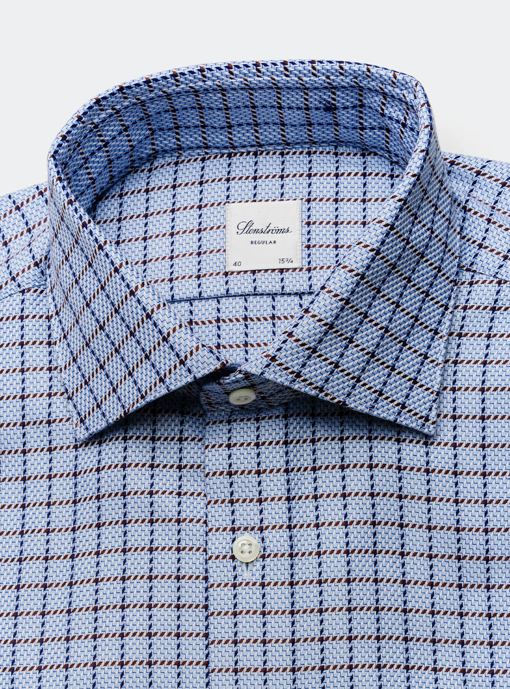 Stenstroms Blue Cotton with Brown Check Shirt