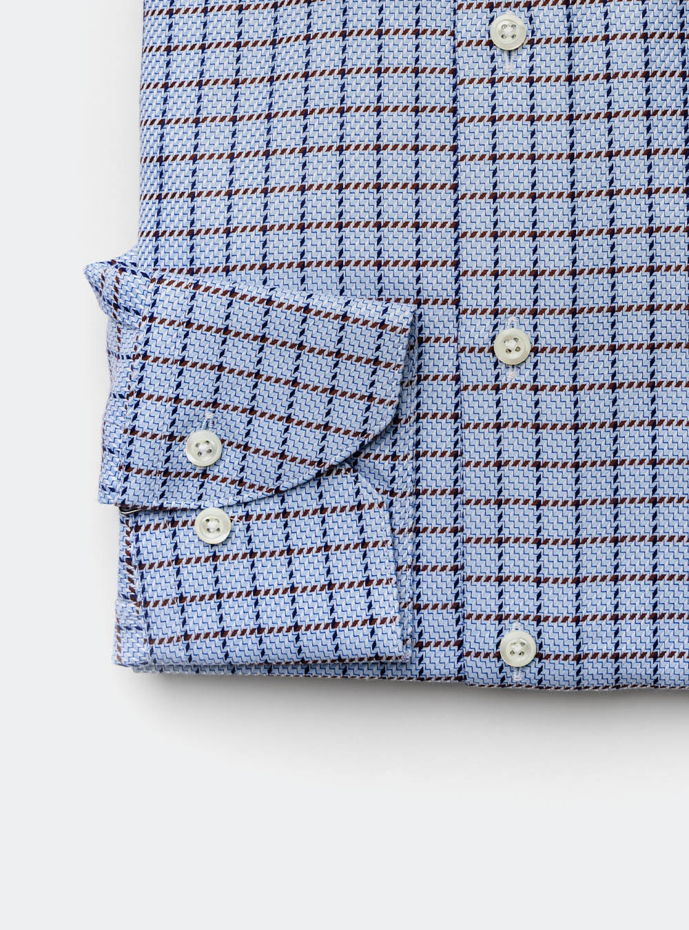 Stenstroms Blue Cotton with Brown Check Shirt