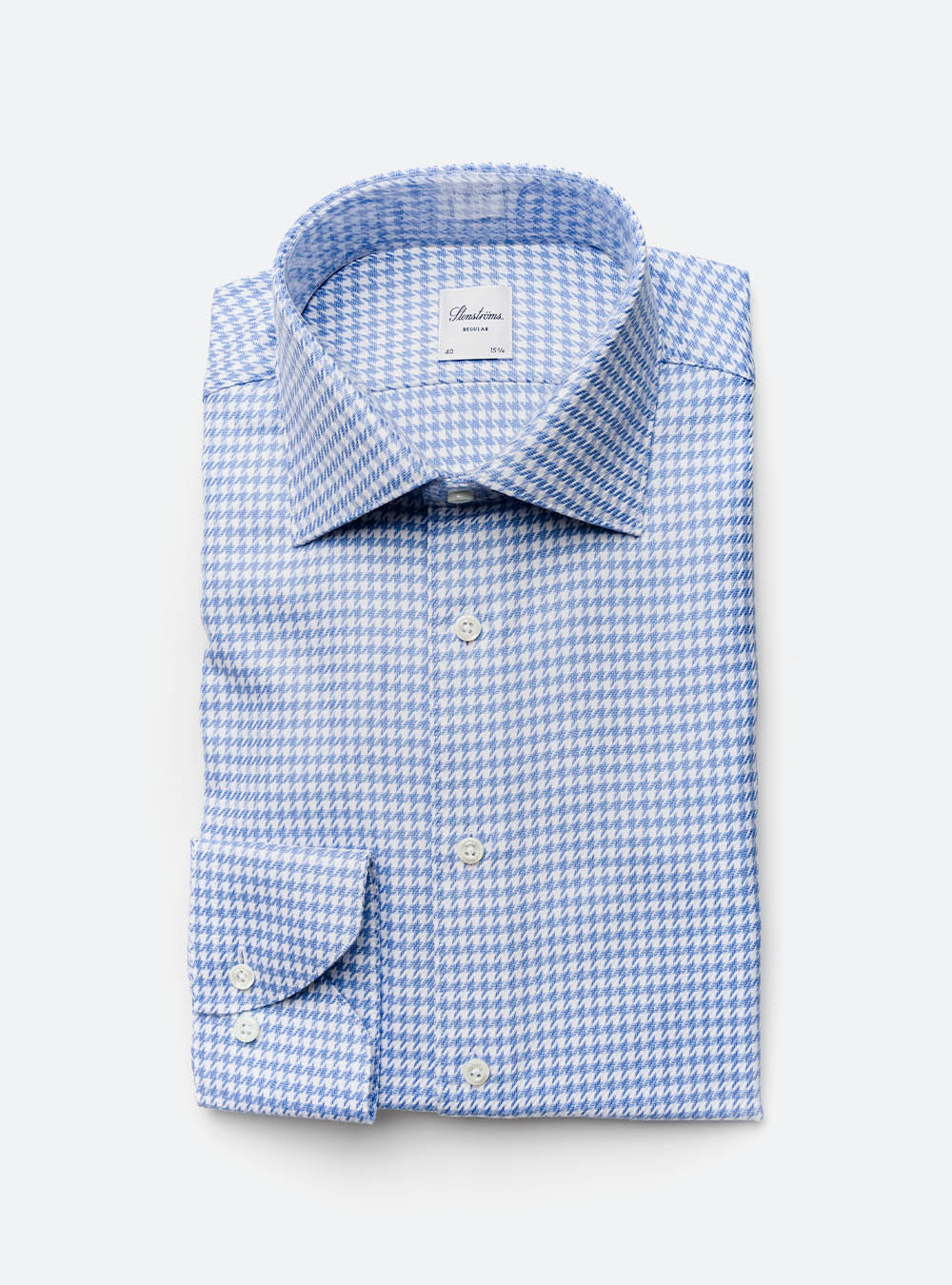 Stenstroms Light Blue Houndstooth Cotton Shirt