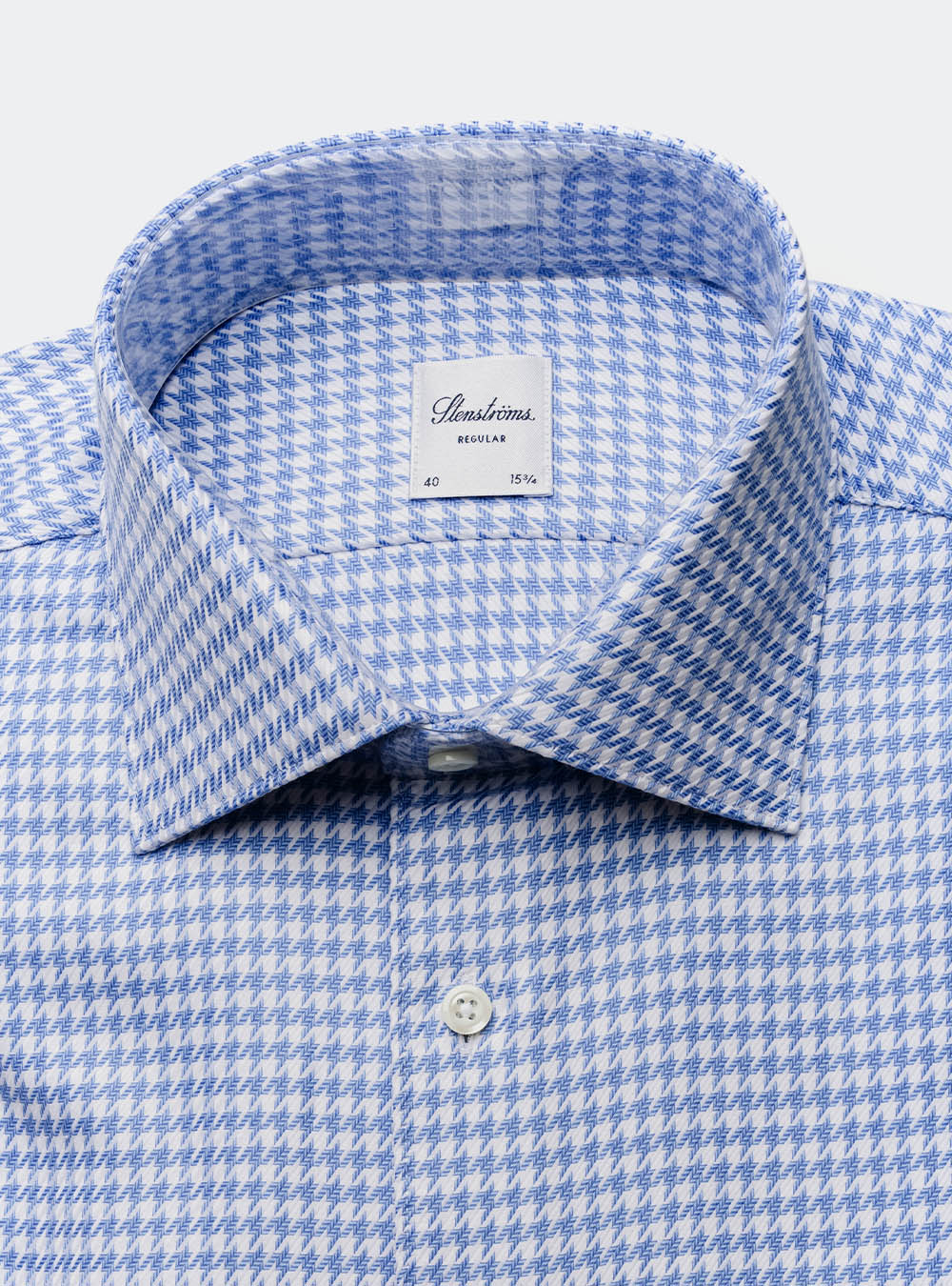 Stenstroms Light Blue Houndstooth Cotton Shirt