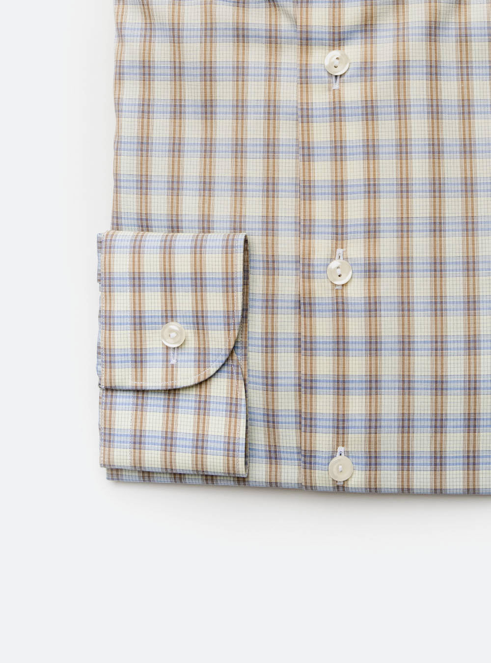 Eton Blue and Tan Box Check Cotton Shirt