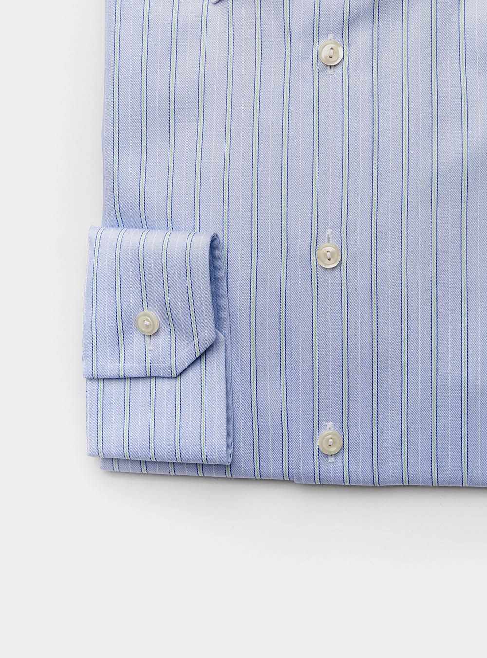 Eton Pale Blue and Lemon Stripe Cotton Shirt with White Collar