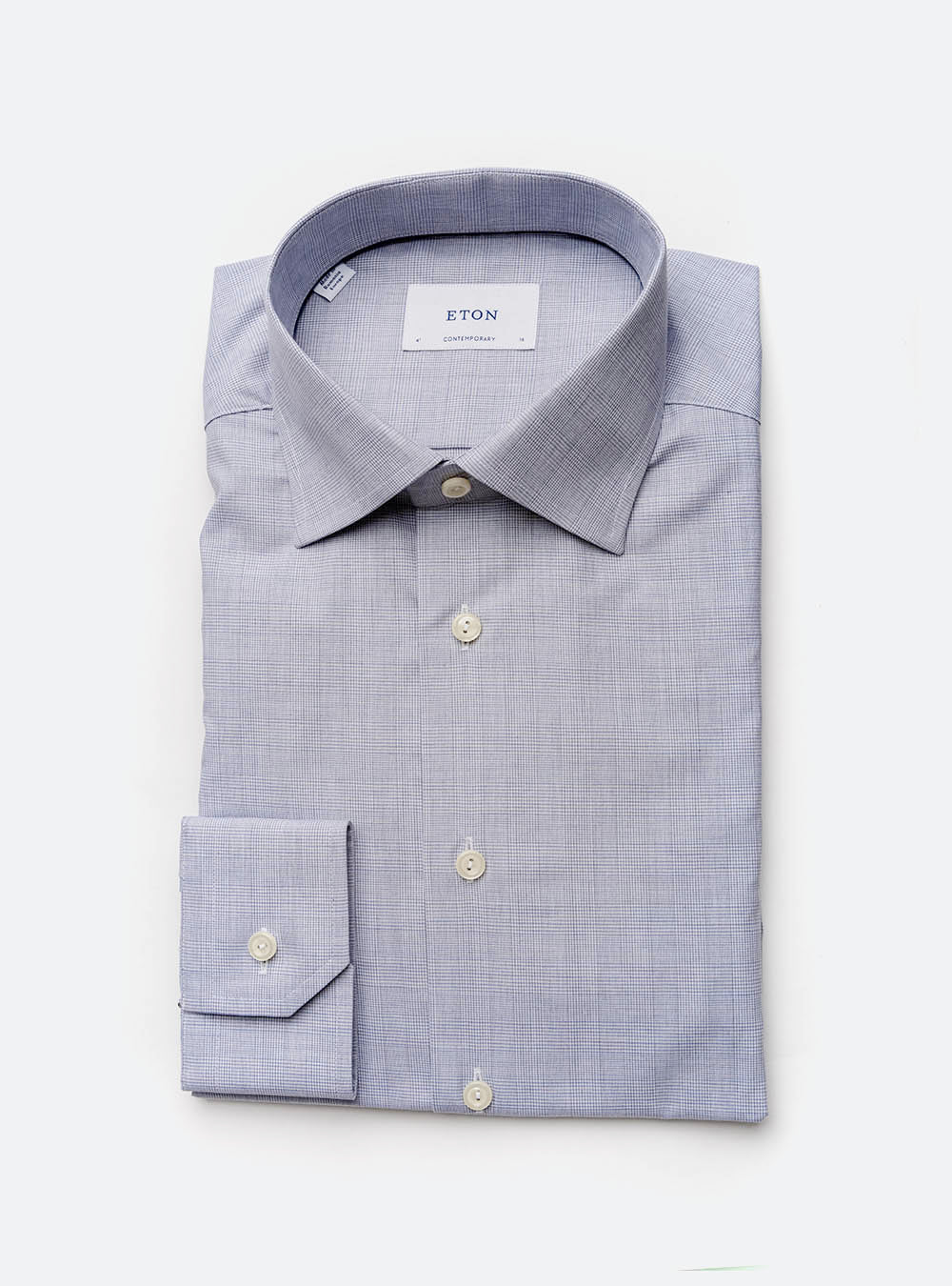 Eton Blue Dual Tone Check Cotton Shirt