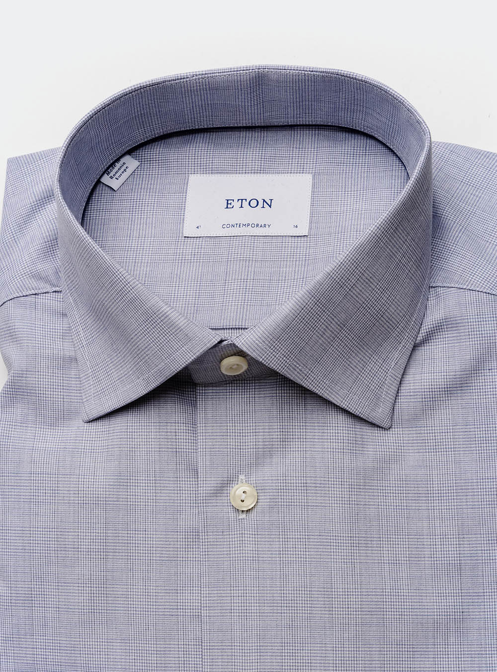 Eton Blue Dual Tone Check Cotton Shirt