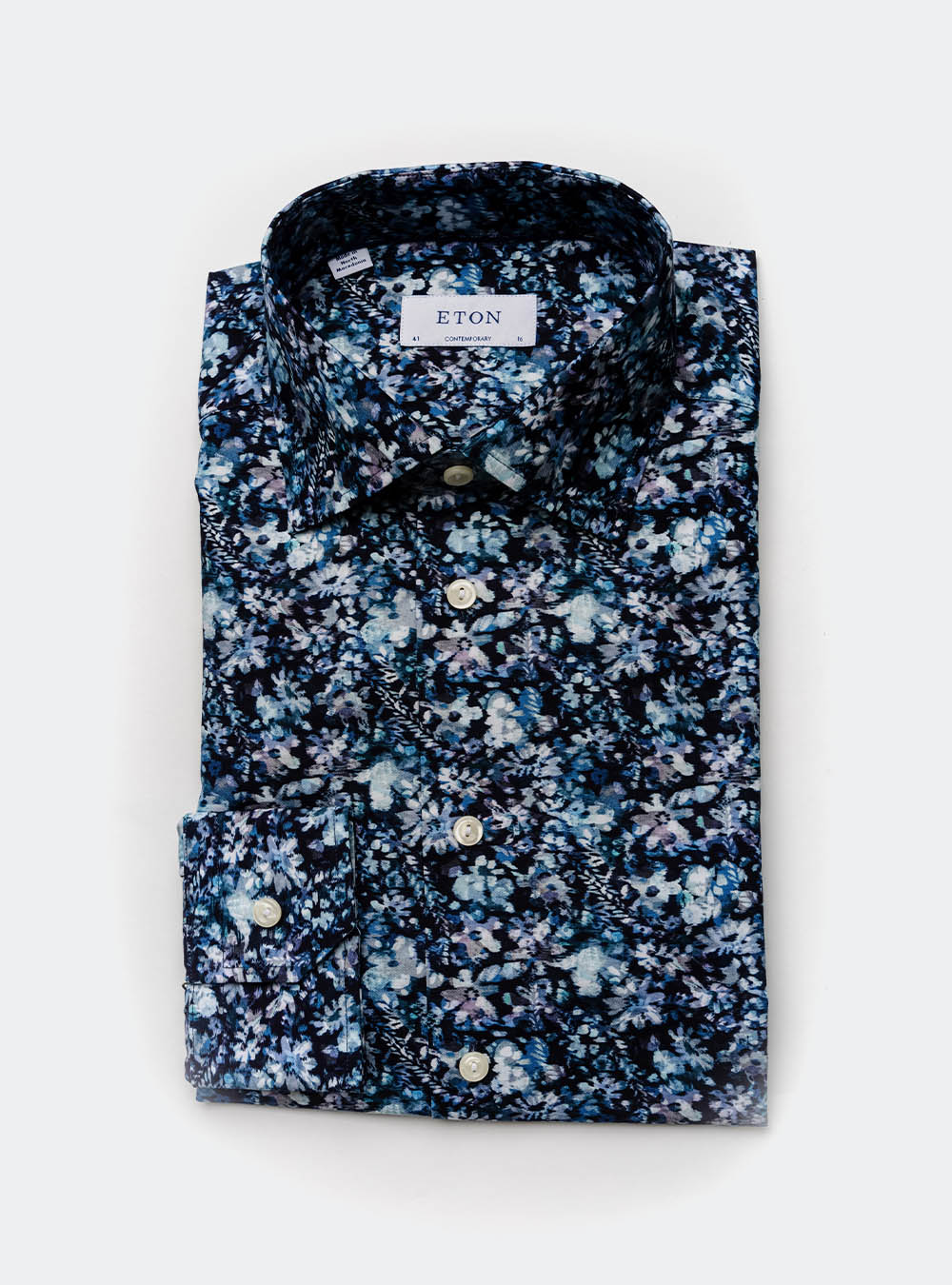 Eton Navy Painted Floral Cotton Shirt