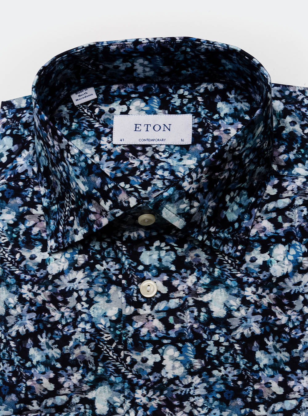 Eton Navy Painted Floral Cotton Shirt