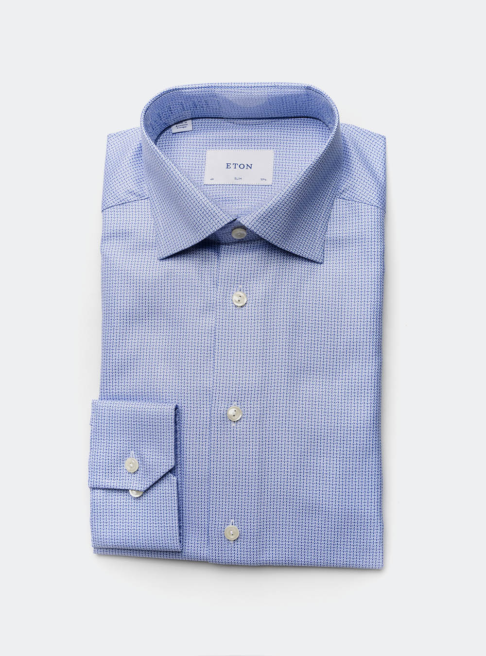Eton Blue Microcheck Cotton Shirt