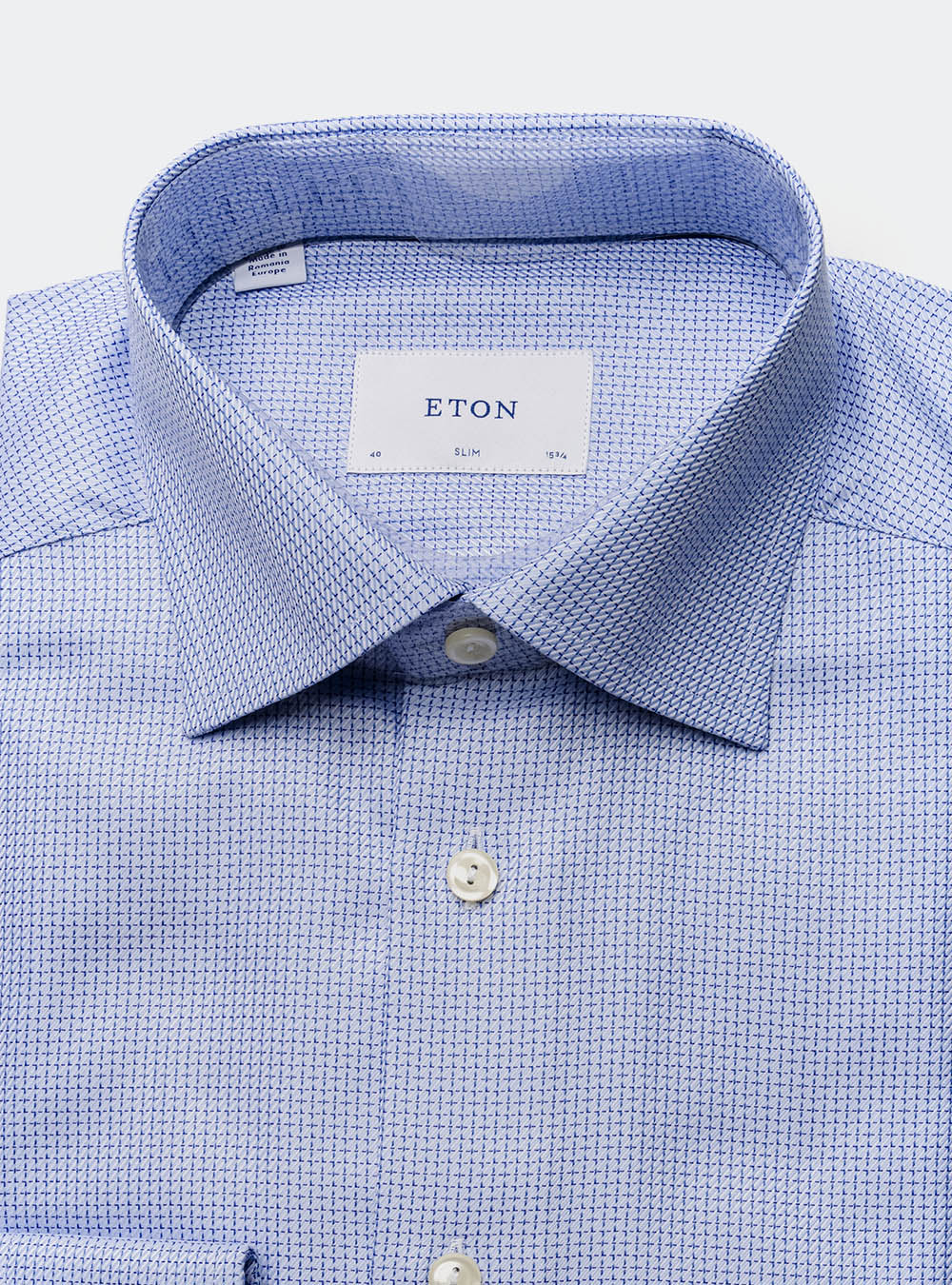 Eton Blue Microcheck Cotton Shirt
