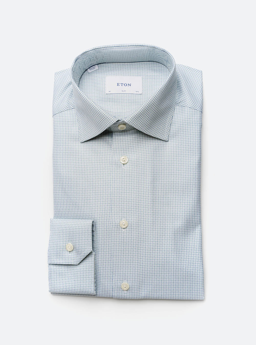 Eton Blue and Green Microcheck Cotton Shirt