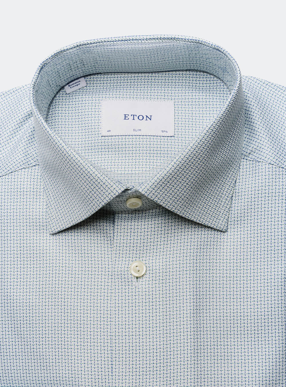 Eton Blue and Green Microcheck Cotton Shirt