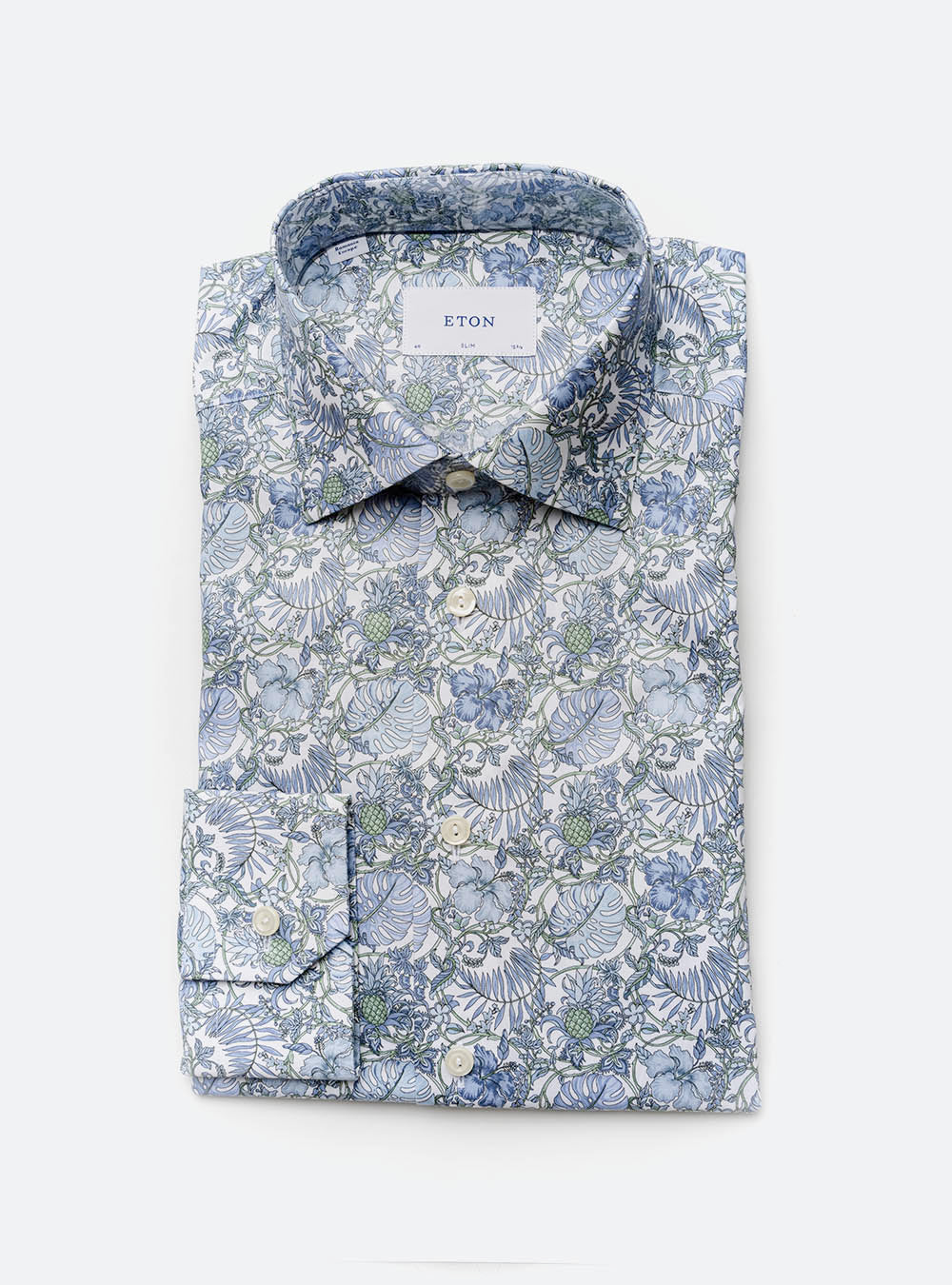 Eton White with Blue Floral Pattern Cotton Shirt