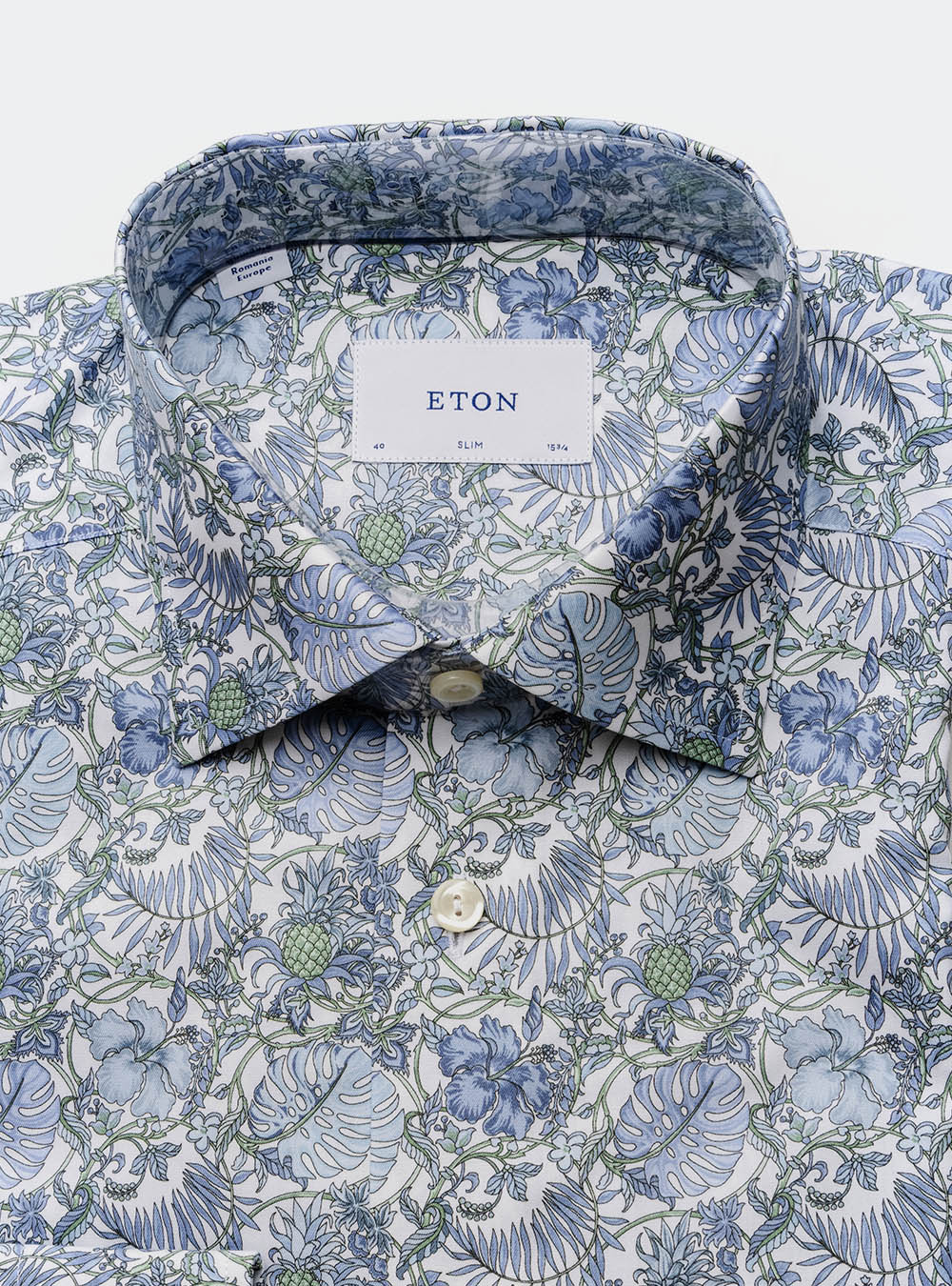 Eton White with Blue Floral Pattern Cotton Shirt