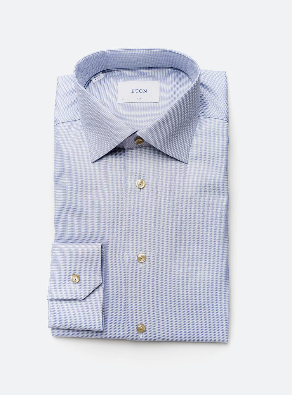 Eton Light Blue Houndstooth Cotton Shirt