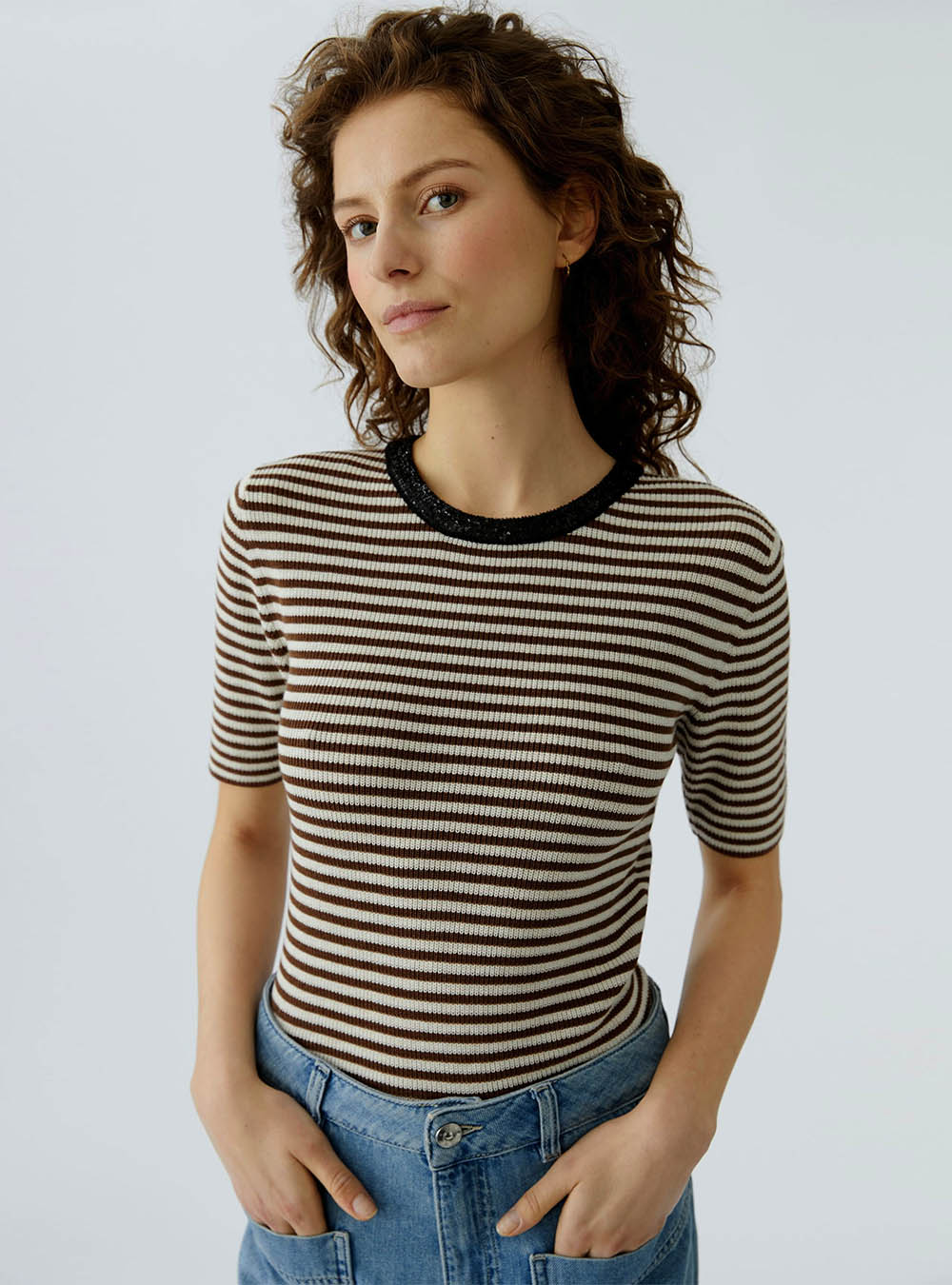 Oui Pullover - Brown White
