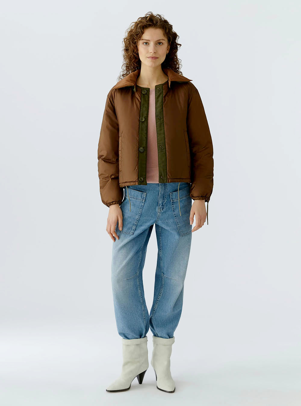 Oui Reversible Jacket - Khaki Brown 