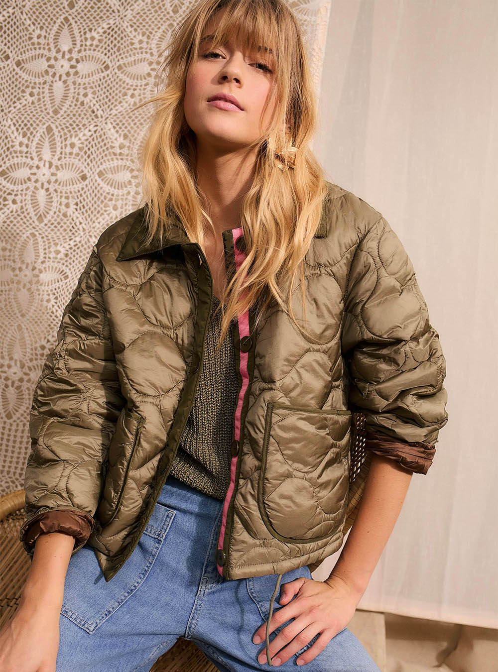 Oui Reversible Jacket - Khaki Brown 