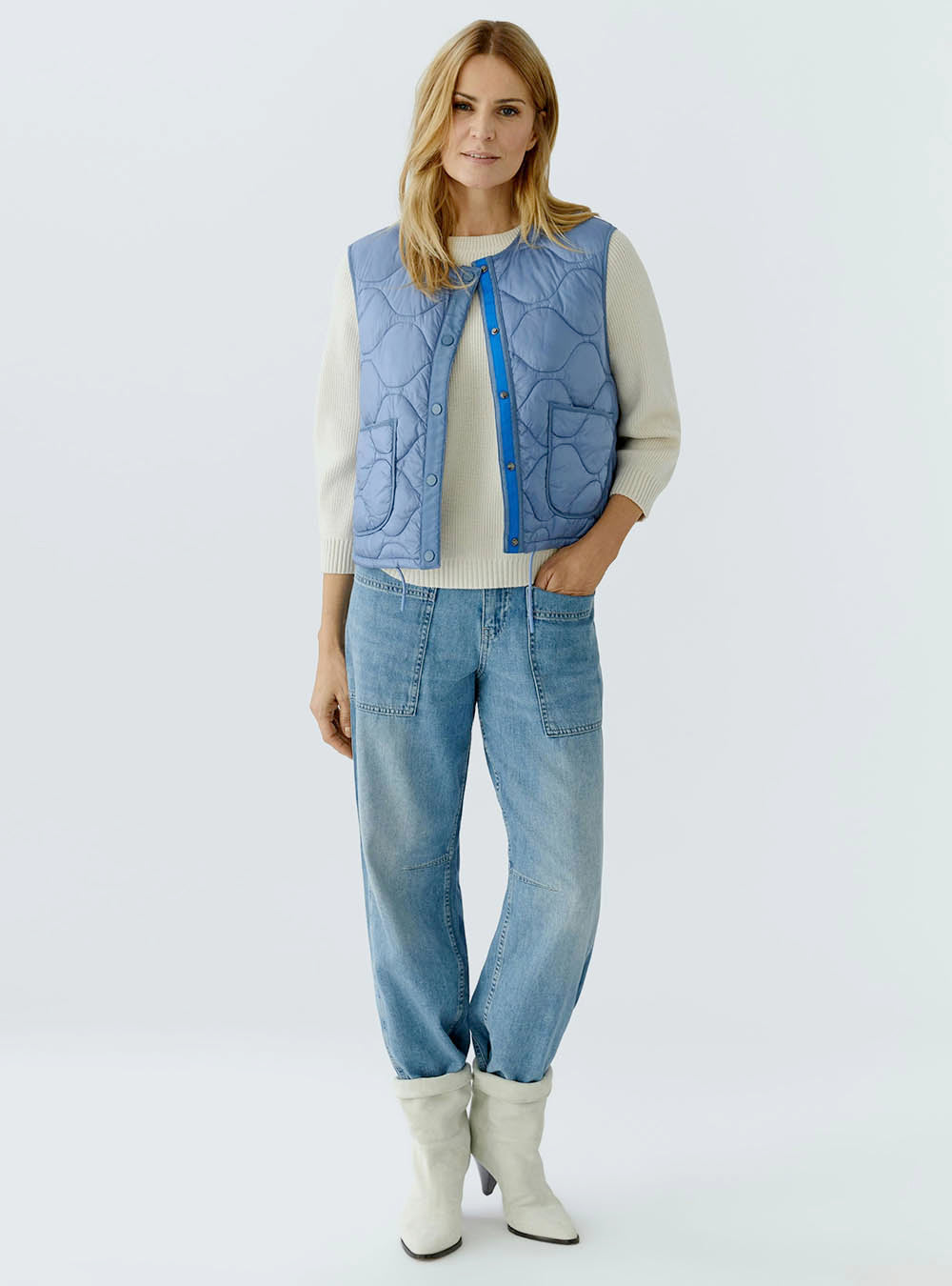 Oui Reversible Vest - Light Blue Green