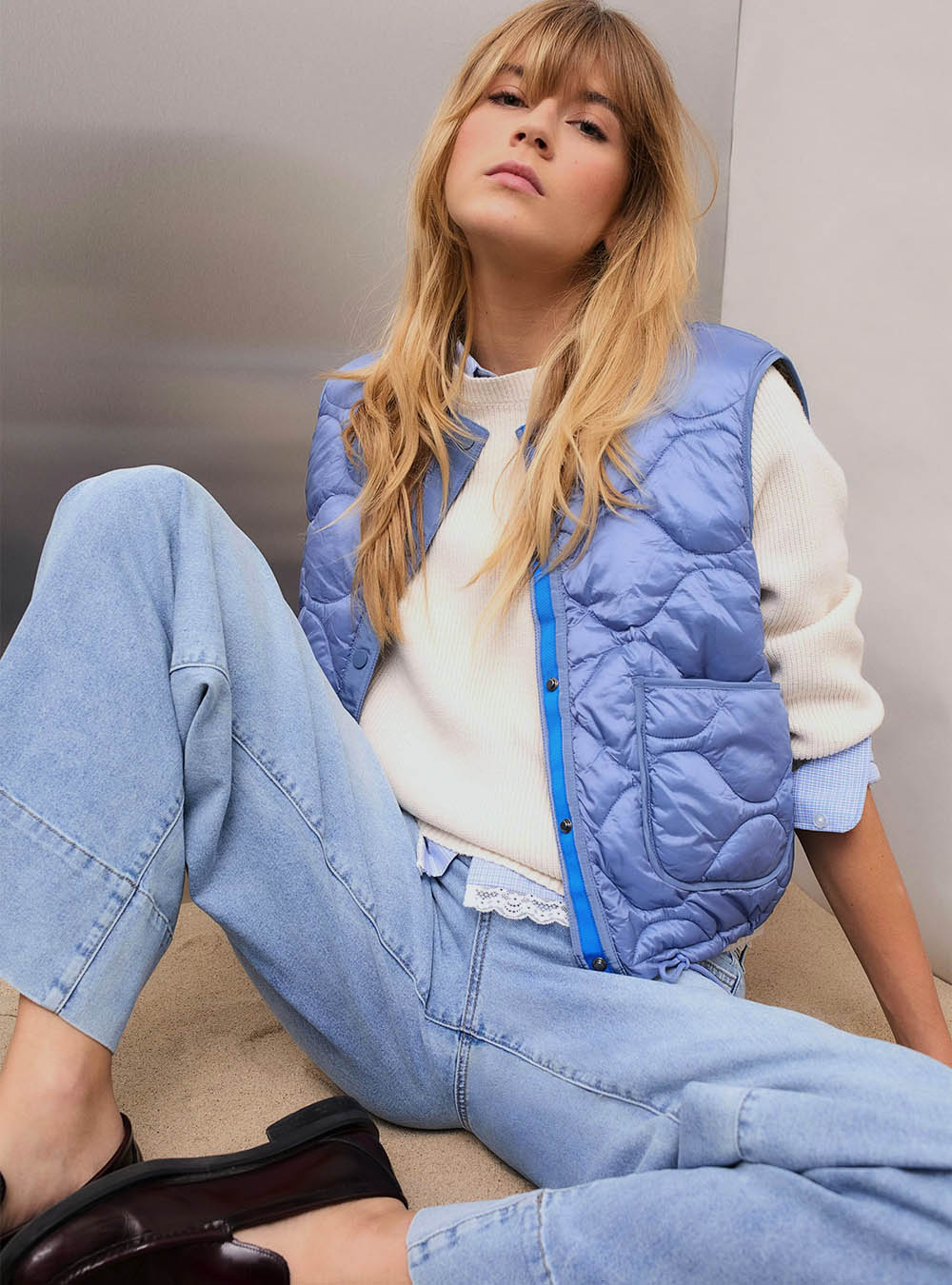 Oui Reversible Vest - Light Blue Green