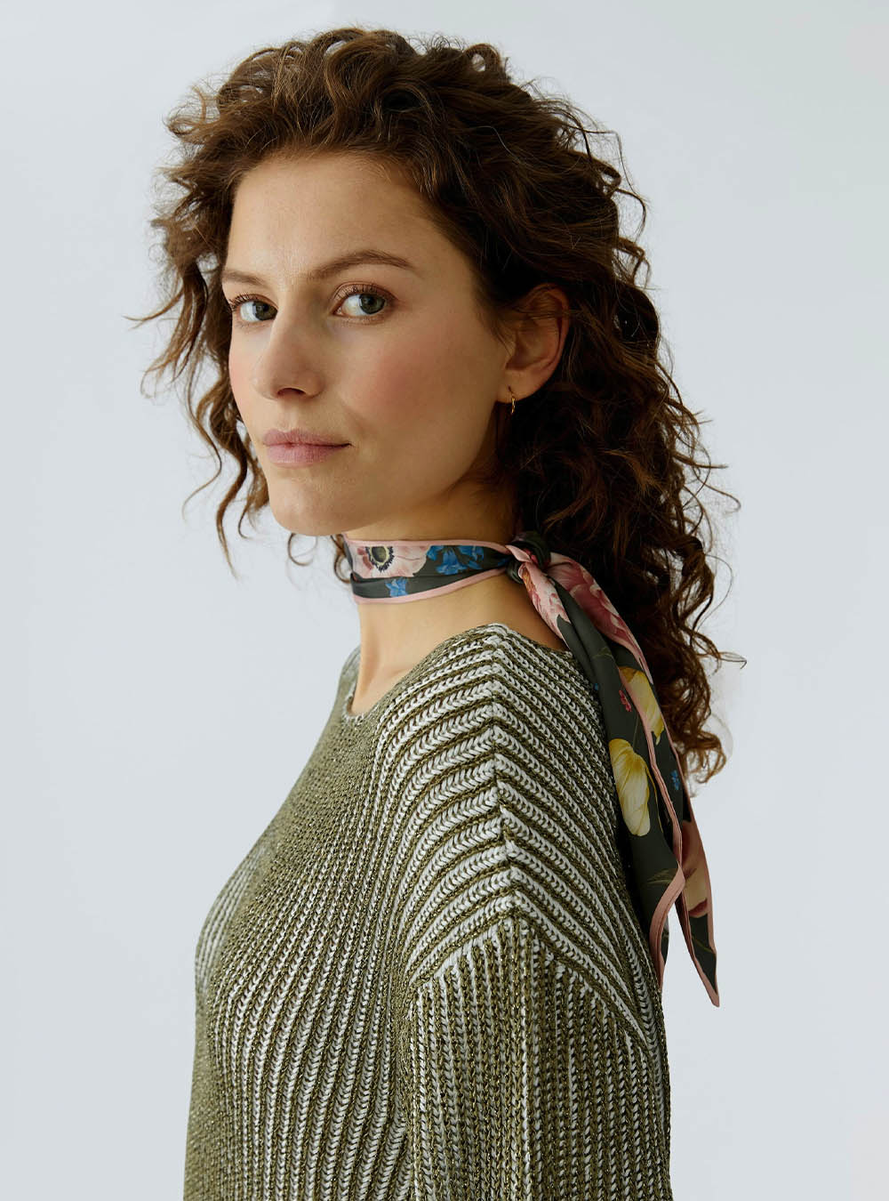 Oui Satin Scarf - Khaki Pink