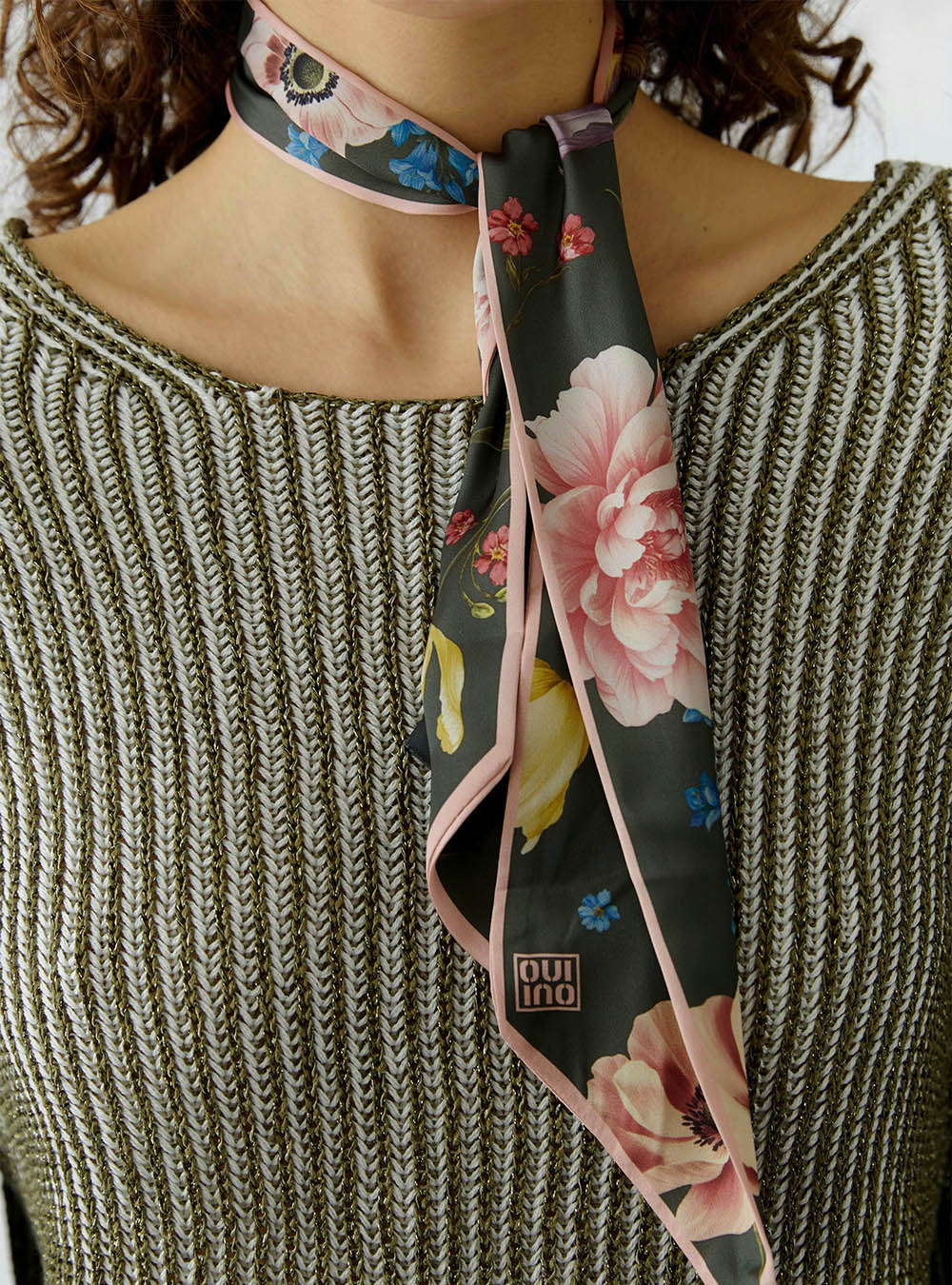 Oui Satin Scarf - Khaki Pink