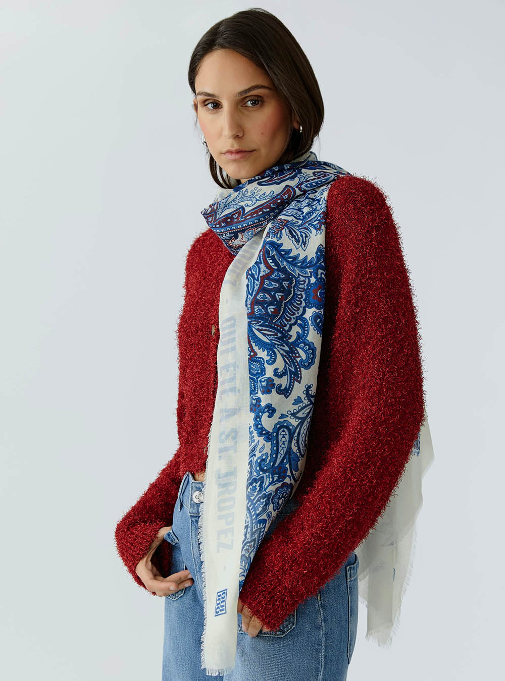 Oui Scarf - Light Blue White