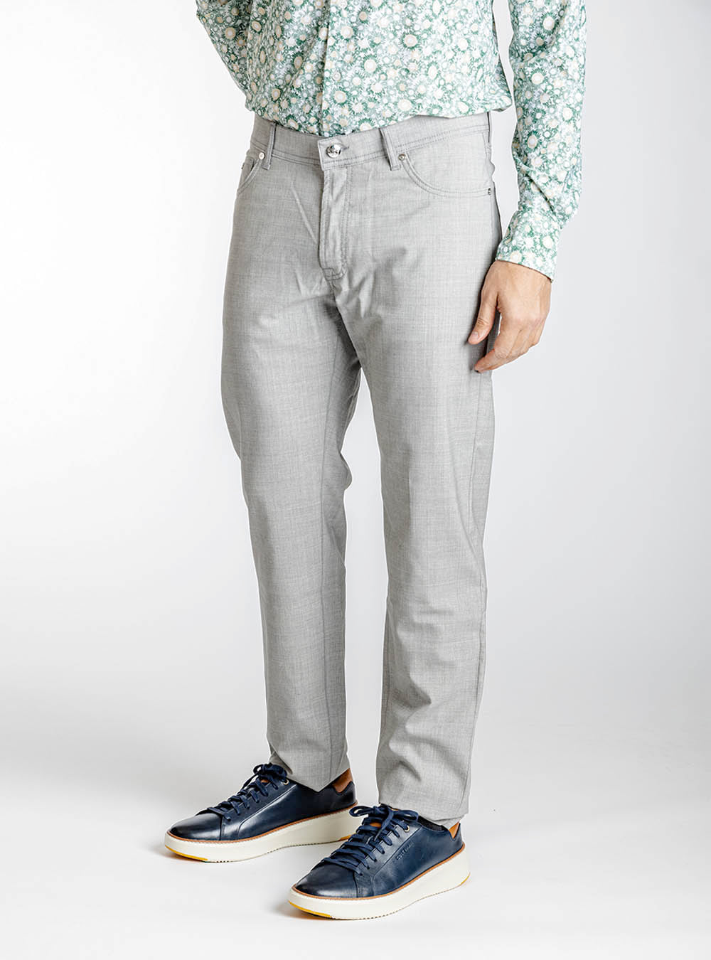 Pescarolo Dove Grey Stretch Wool Pants