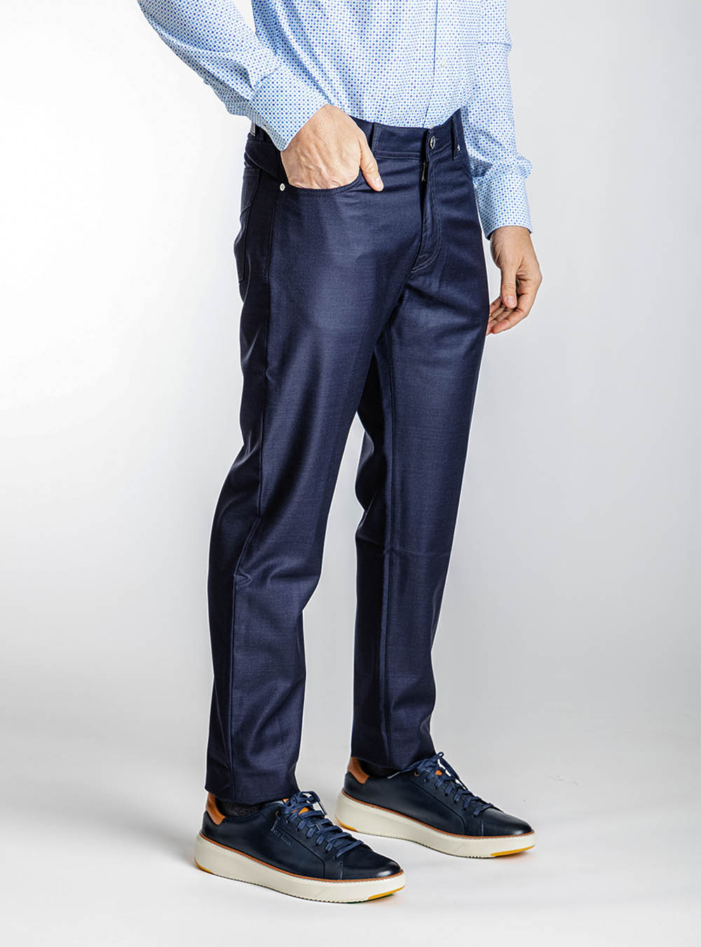 Pescarolo Deep Navy Stretch Wool Pants