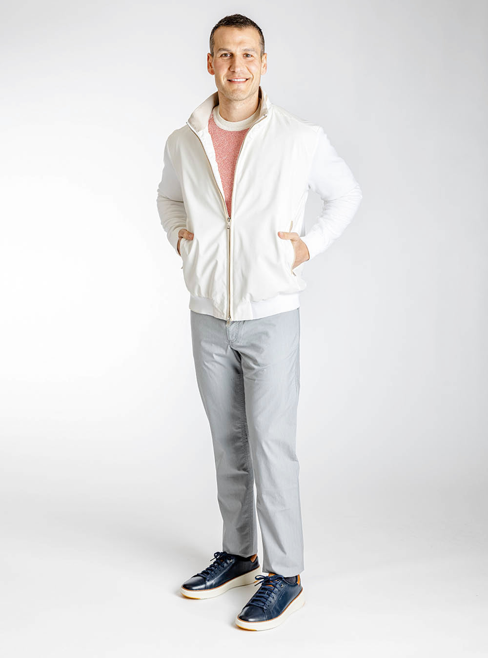 Paul & Shark Cream with Tan Accents Bomber Jacket