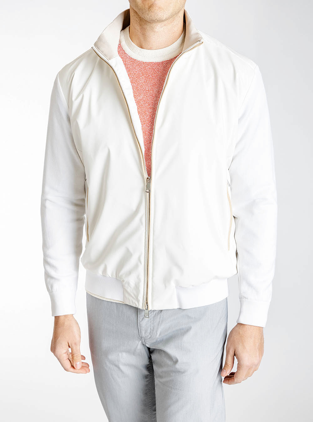 Paul & Shark Cream with Tan Accents Bomber Jacket