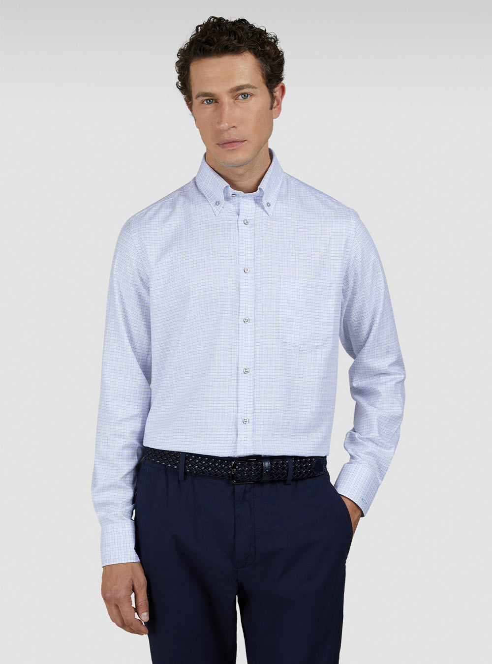 Paul & Shark Cotton Twill Shirt - White & Light Blue