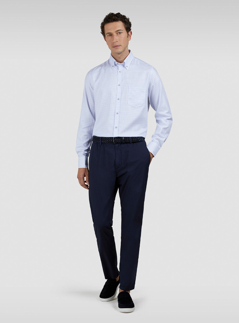 Paul & Shark Cotton Twill Shirt - White & Light Blue
