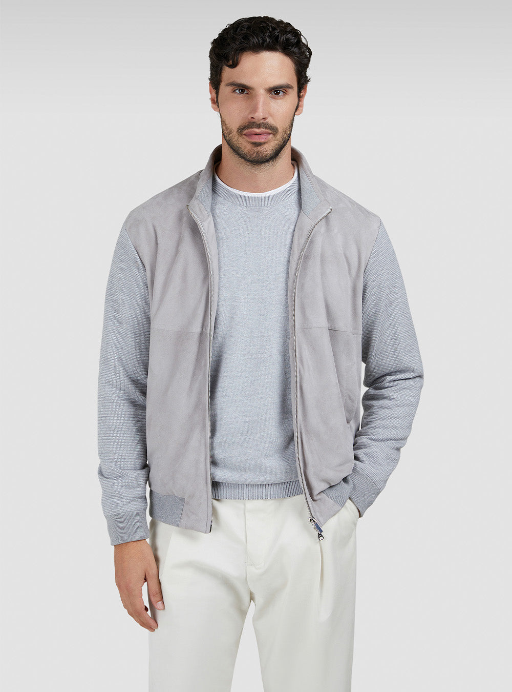 Paul & Shark Hybrid Sweater in Aqualeather Suede, Cotton, and Cashmere