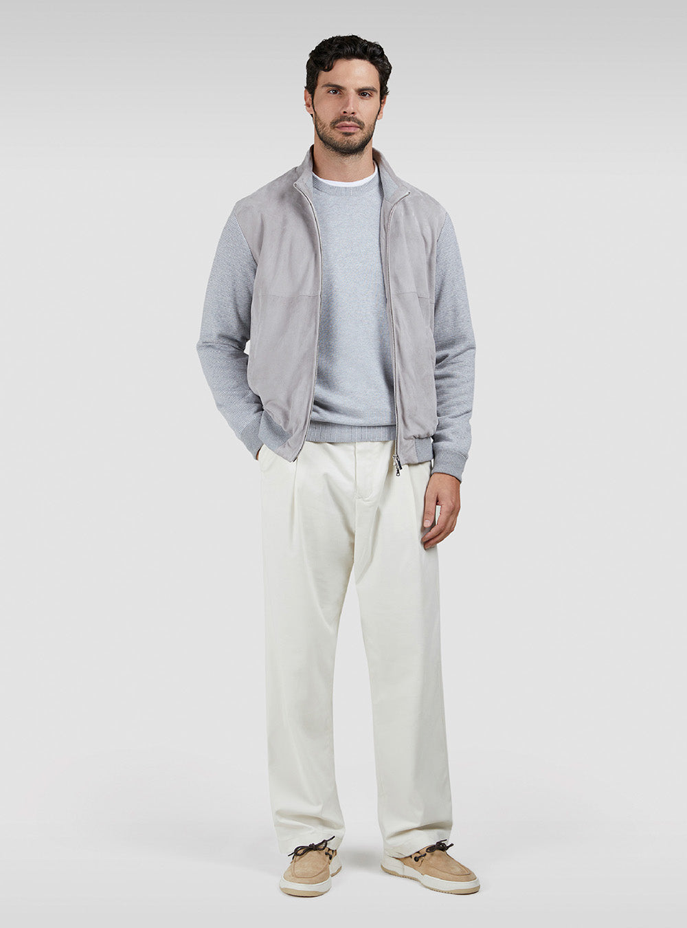 Paul & Shark Hybrid Sweater in Aqualeather Suede, Cotton, and Cashmere