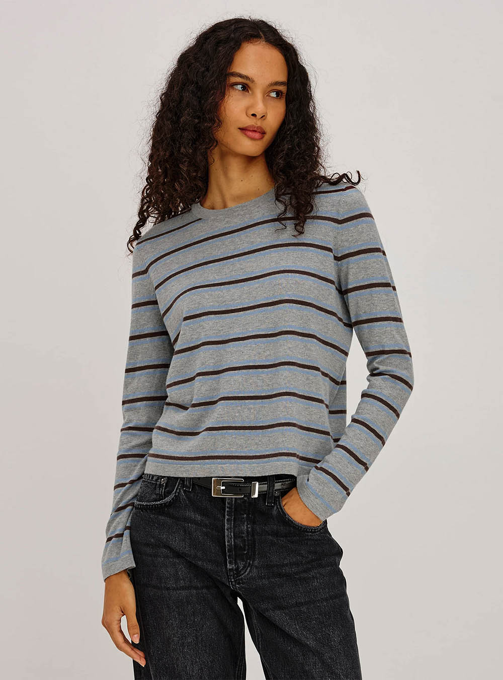 Rails Davie cotton cashmere long sleeve tee - Heather Sky