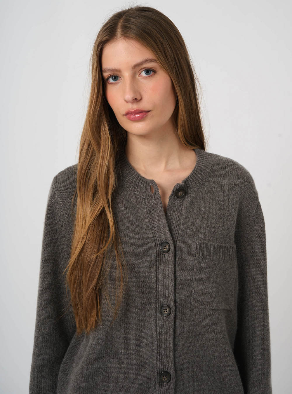 Repeat Cashmere Cashmere-Wool Cardigan with Denim Collar - Rock
