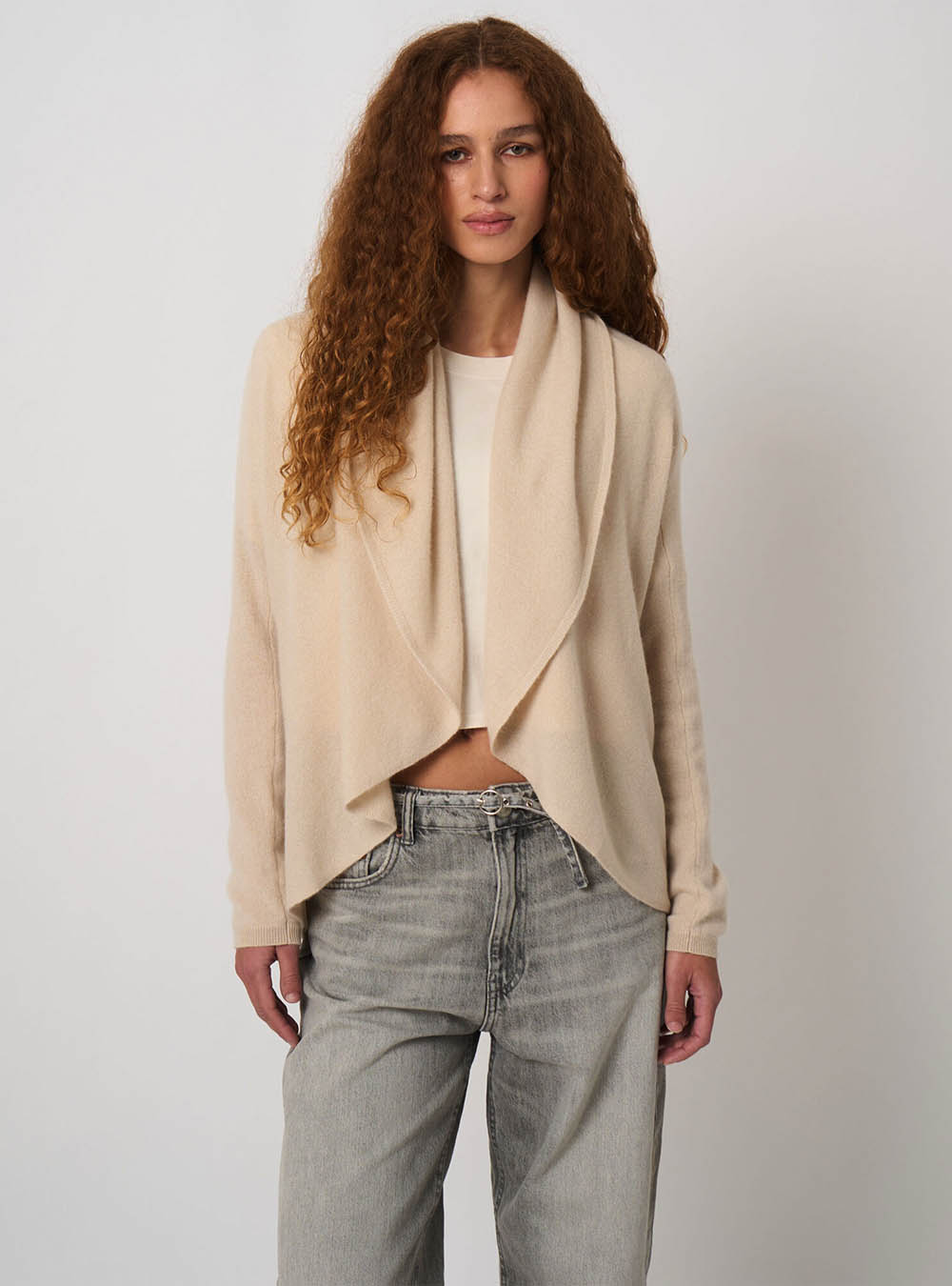 Repeat Cashmere Open Organic Cashmere Cardigan With Shawl Neck - Natural