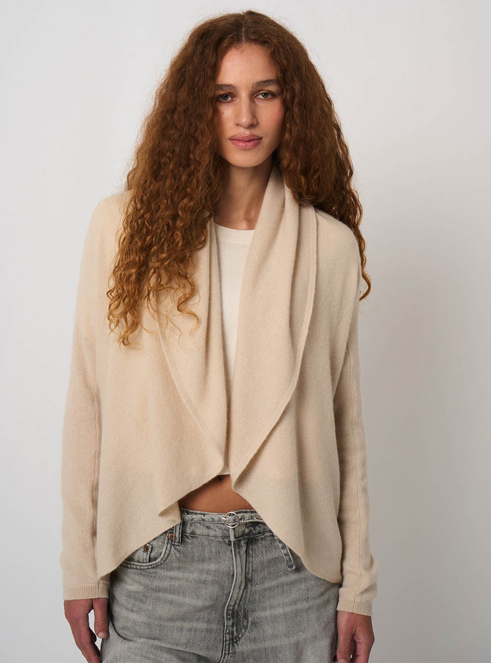 Repeat Cashmere Open Organic Cashmere Cardigan With Shawl Neck - Natural