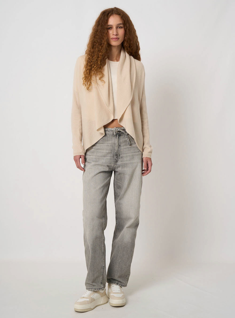 Repeat Cashmere Open Organic Cashmere Cardigan With Shawl Neck - Natural