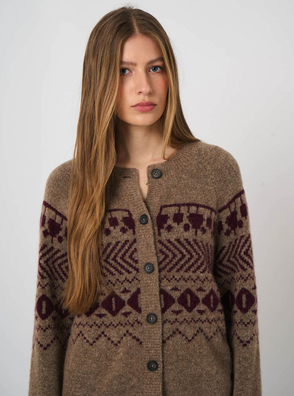 Repeat Cashmere Wool-Alpaca Jacquard Cardigan - Earth
